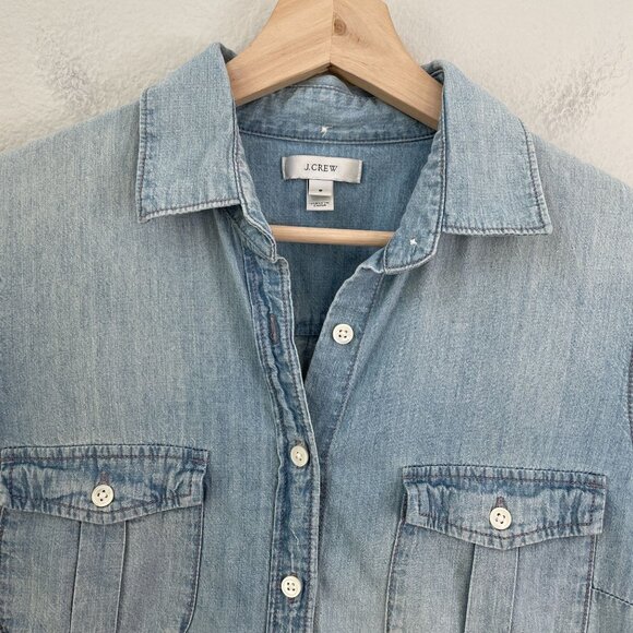 J Crew Womens 6 Button Up Light Denim Chambray Shirt Long Sleeve Casual - Picture 6 of 10